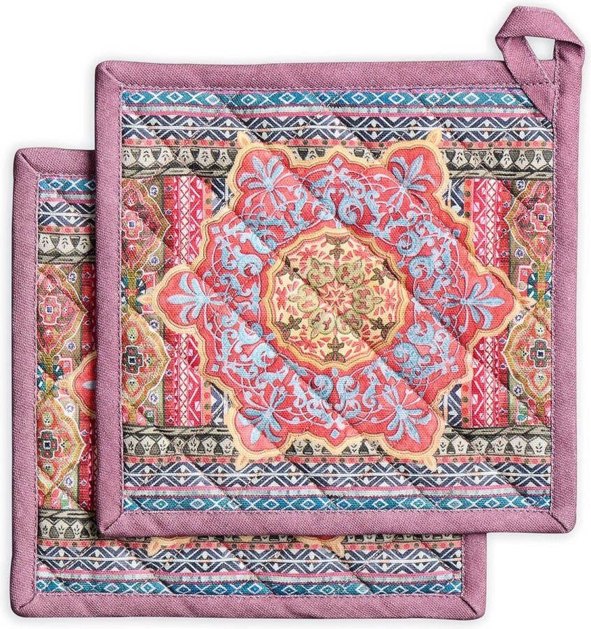 Pannenlappen 100% katoen set van 2 (20 cm x 20 cm) hotpads hittebestendig met strik-pannenhouder voor Moederdag bakken thuis