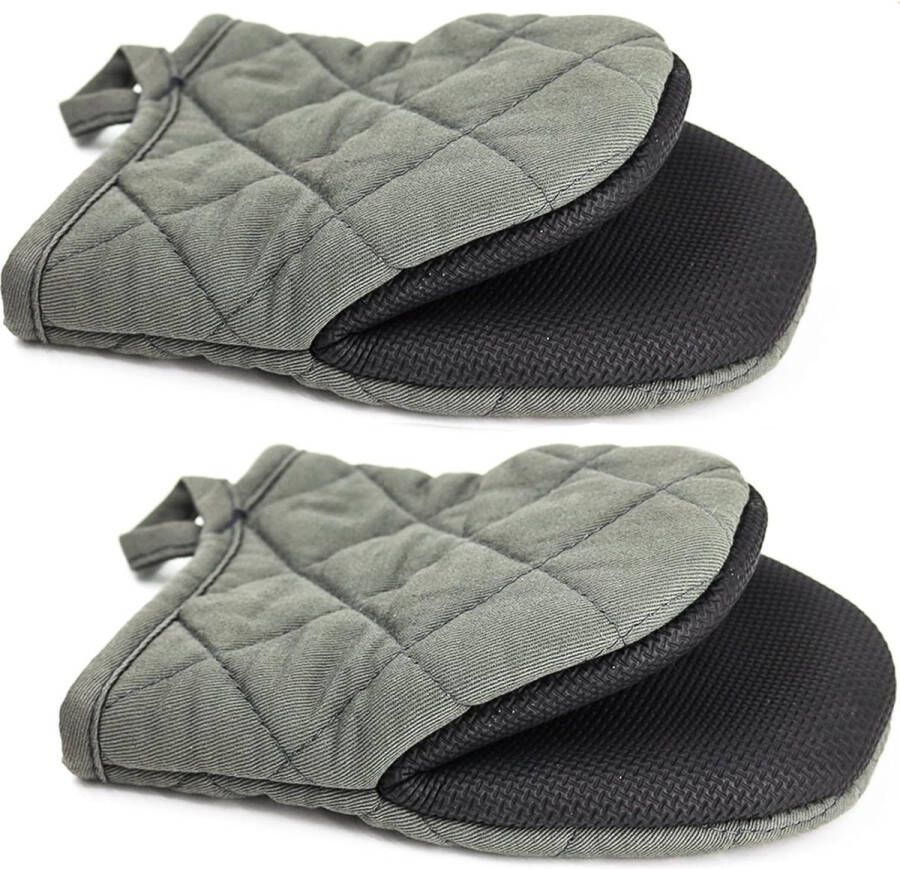 Pannenlappen handschoenen ovenwanten hittebestendig magnetronhandschoenen hittebestendig neopreen katoen oppervlakken antislip korte ovenhandschoenen 1 paar (grijs)