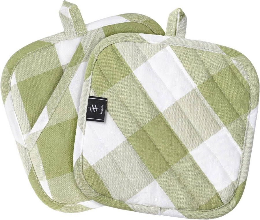 Pannenlappen katoenen pannenlappen hittebestendige antislip pannenlappen voor het koken bakken keukenaccessoires set van 2 groen geruit 21 x 21 cm