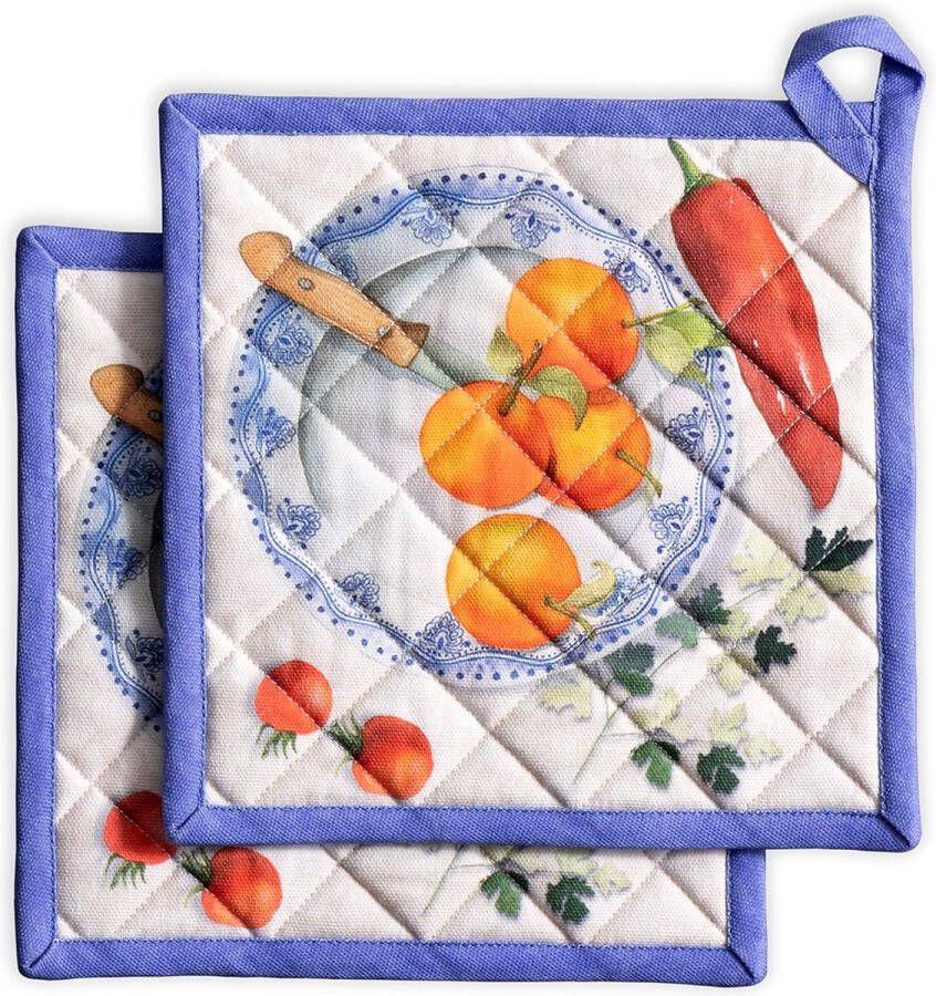 Pannenlappen voor 100% katoen hittebestendig (20 cm x 20 cm) set met 2 pannenlappen voor bakken grillen omgaan met hete pannen gourmand lente zomer