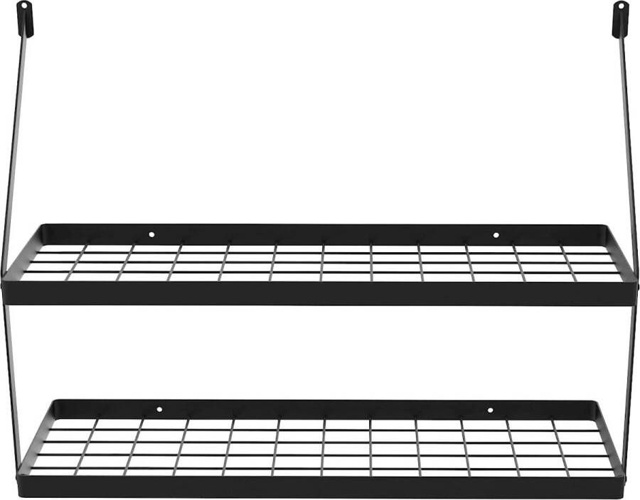 Pannenrekken Pannenhouder Dubbele Keukengerei Keuken Hangende Plank 75CM Wandplank Pannen Hanger Wandmontage Mat Zwart KUR218S75B-BK