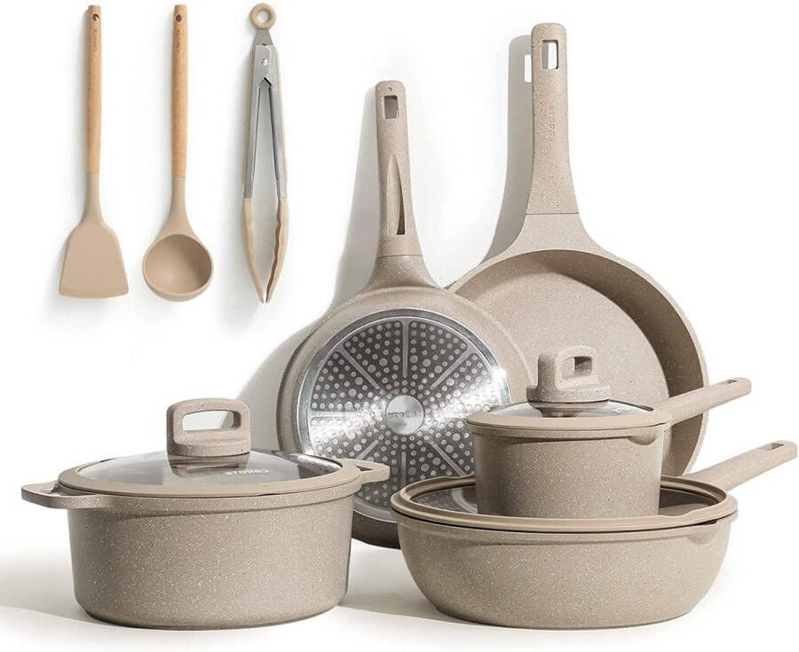Pannenset 11-delig Pan 24-28cm Braadpannen 28cm Wokpan 16-24cm Sauspannen Siliconen Bestek Steak tang Niet giftig Alle Fornuizen HTML content nodig Pannenset