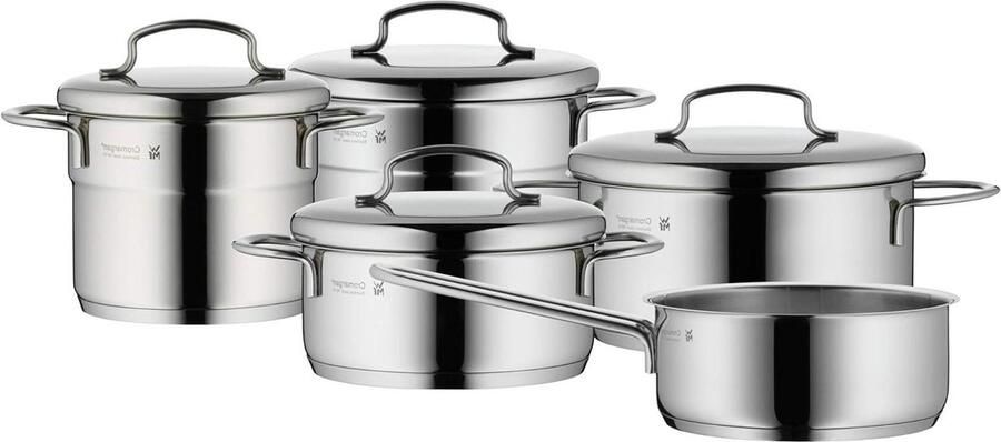 Pannenset 5-delig Mini zilver kookpannen en steelpan Pannenset