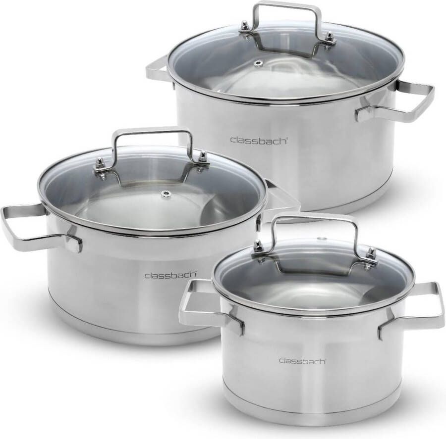 Pannenset 6-delig roestvrij staal voor alle warmtebronnen inductie gasfornuis keramische kookplaat elektrisch fornuis vaatwasmachinebestendig kookpannenset voor camping potten inductie kookpannenset