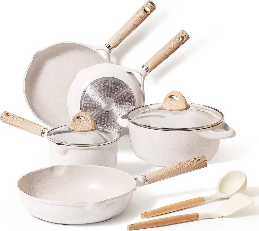 Pannenset 9-delig braadpannen 20 24 28 cm kookpan 18 cm 1 7 l soeppan 24 cm 4 l anti-aanbaklaag pan met glazen deksel kookgerei set voor alle warmtebronnen incl. inductie