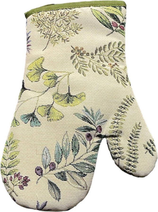 Pannenwant Pannenlap Luxe gobelinstof Green Leaves Groene Bladeren