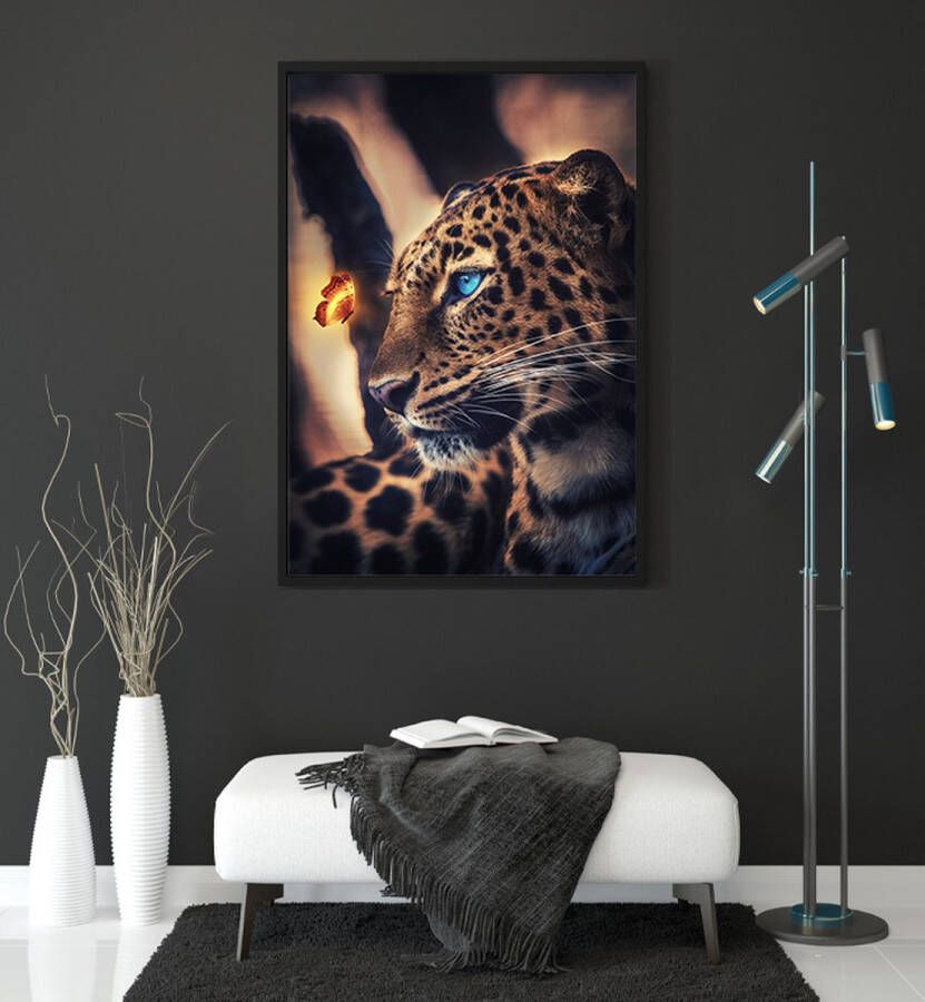 PANTER MET VLINDER WANDDECORATIE POSTER 60x90cm