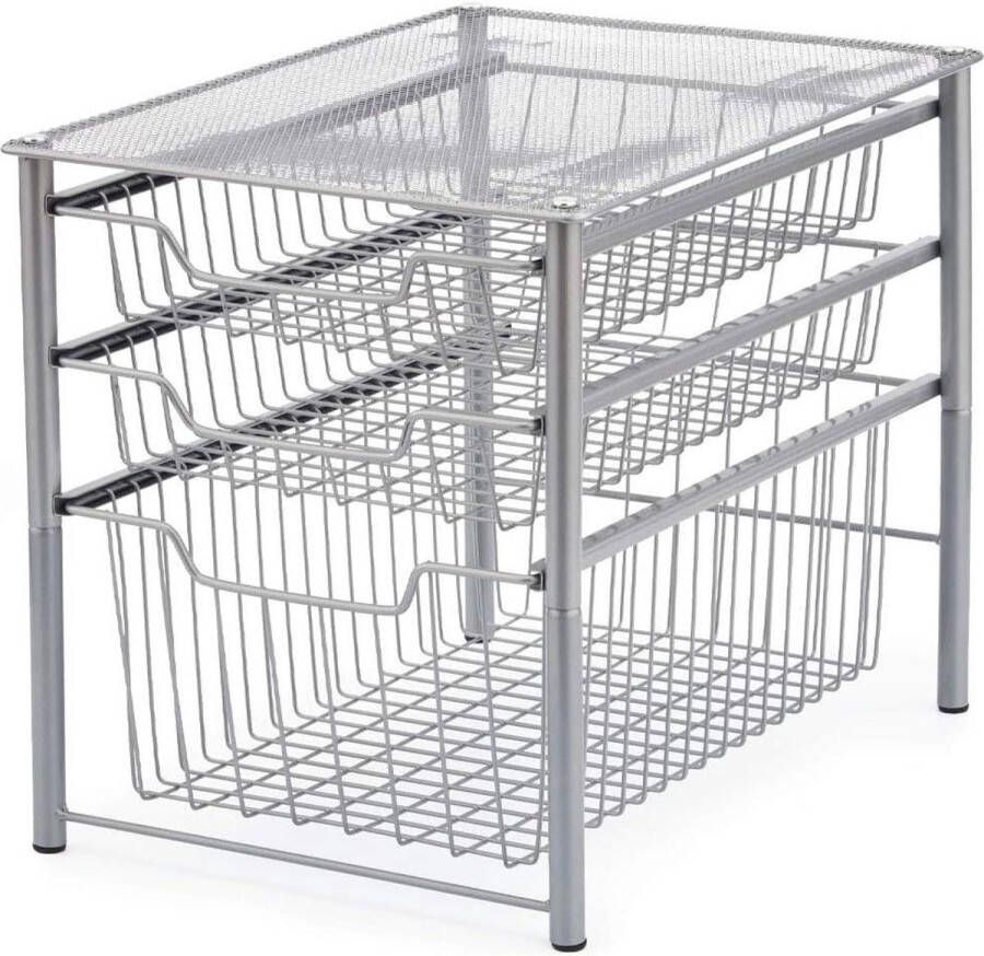 Pantry Metalen Opbergorganizer met 3 Etages voor Badkamer Keuken Zilverkleurig Sink organizer