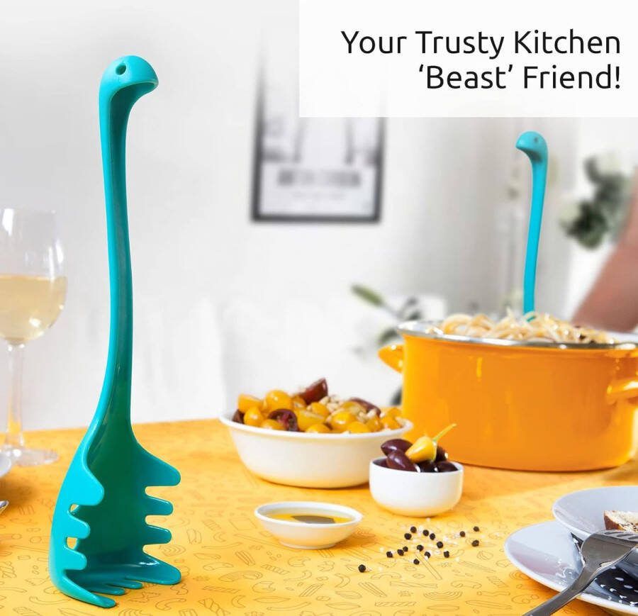 Papa Nessie Spaghettilepel kunststof geschikt voor levensmiddelen en BPA-vrij hittebestendige spaghetti noedelschepper met tanden kunststof pastalepel afmetingen: 28 5 x 8 5 x 5 cm