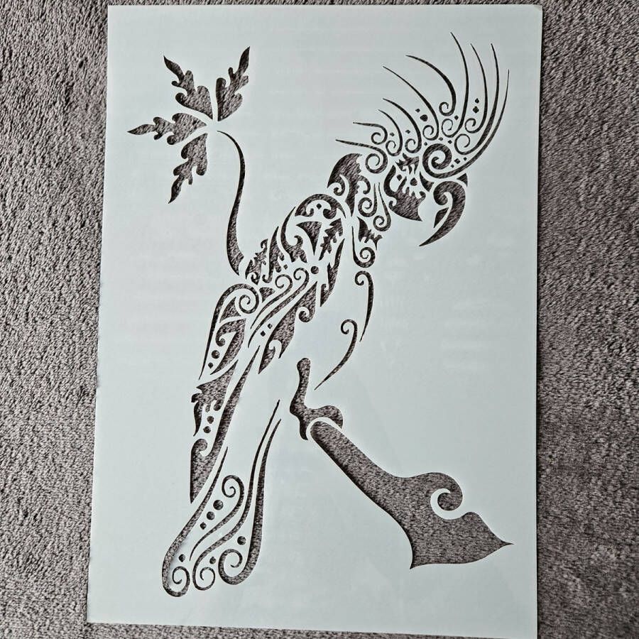Papegaai hobby stencil A4 herbruikbaar kaarten maken scrapbooking knutselen