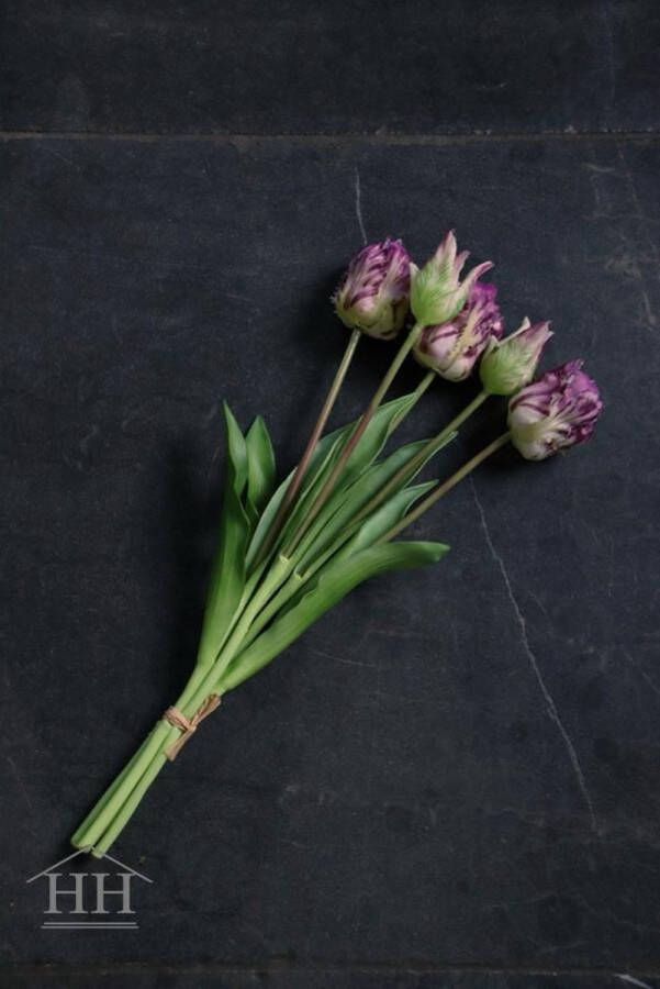 Papegaai tulpenboeket kunst tulpen 40cm 5 stelen paars- nep tulpen kunst boeket kunstbloemen nep tulpen