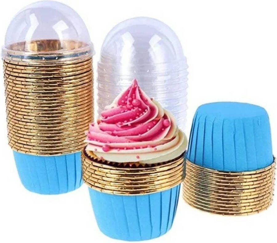 Papieren Cupcake Vormpjes en Deksel Set Veelzijdige Bakaccessoires Blauw 50 Stuks