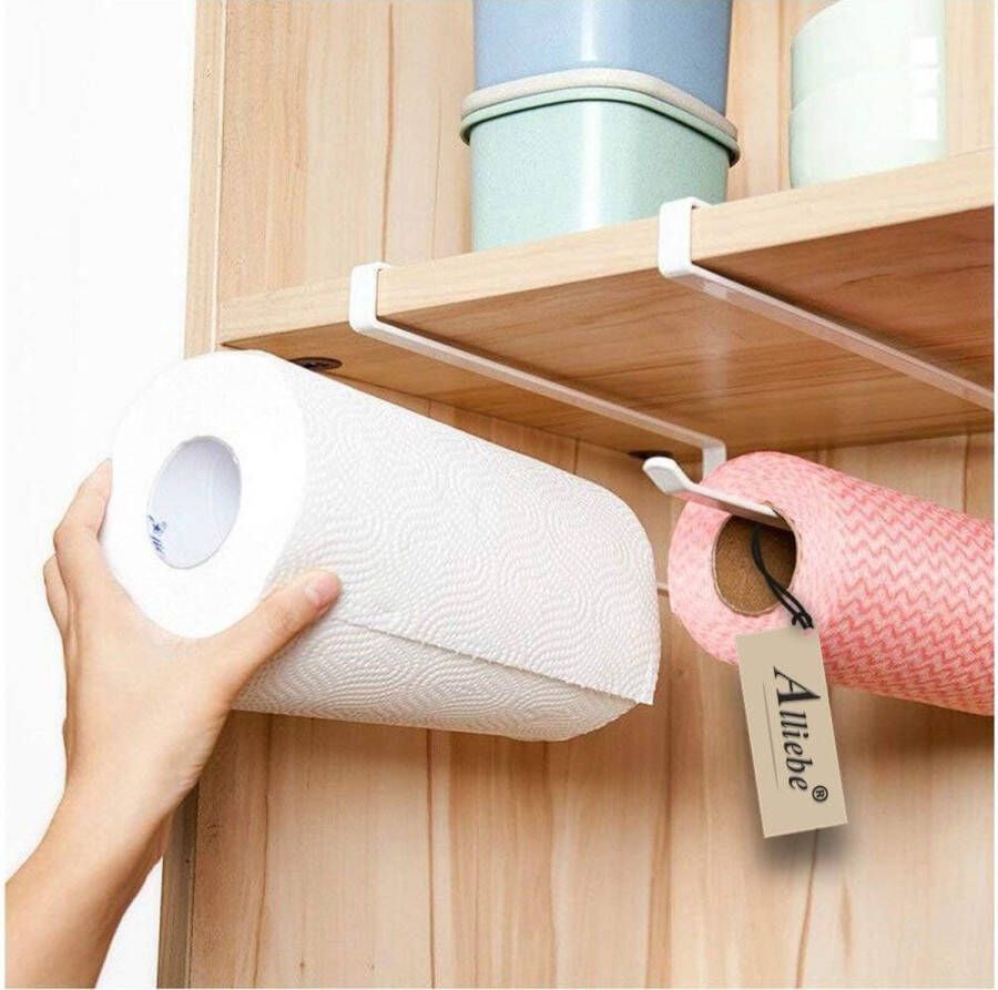Alliebe Papier Handtuchhalter Spender unter Schrank Papierrollenhalter Rack ohne Bohren für Küche Badezimmer(2 Stück)