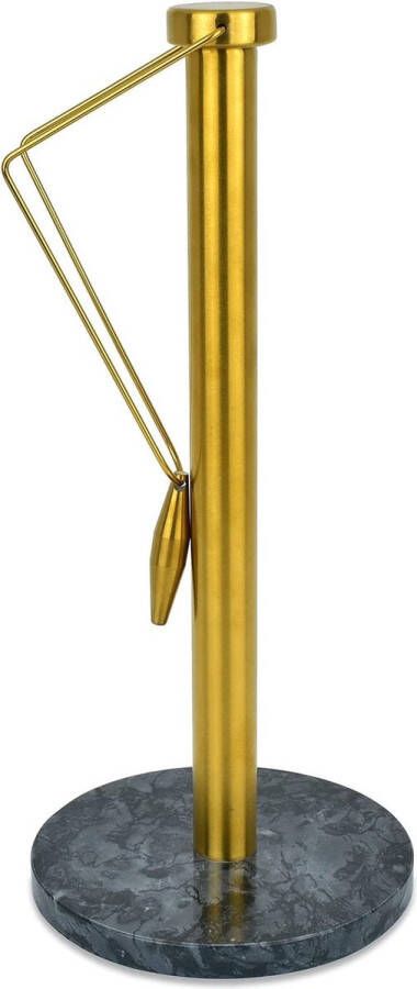 Papierrolhouder staand van zwart marmer met gouden roestvrijstalen staaf stabiele keukenrolhouder [luxe design] bediening met één hand