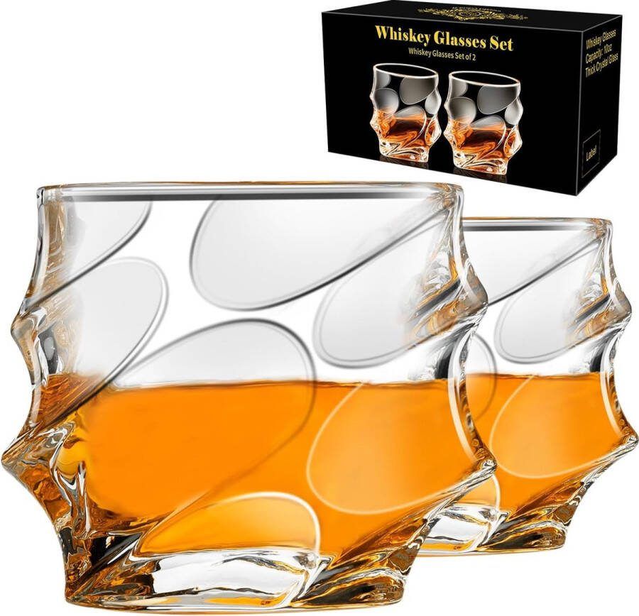 PARACITY Whisky Glass Wavy Style Whisky Glasses 2 Pack Old Fashioned Cocktail Glass 10oz Whiskey Glasses Rum Glasses Gifts for Men