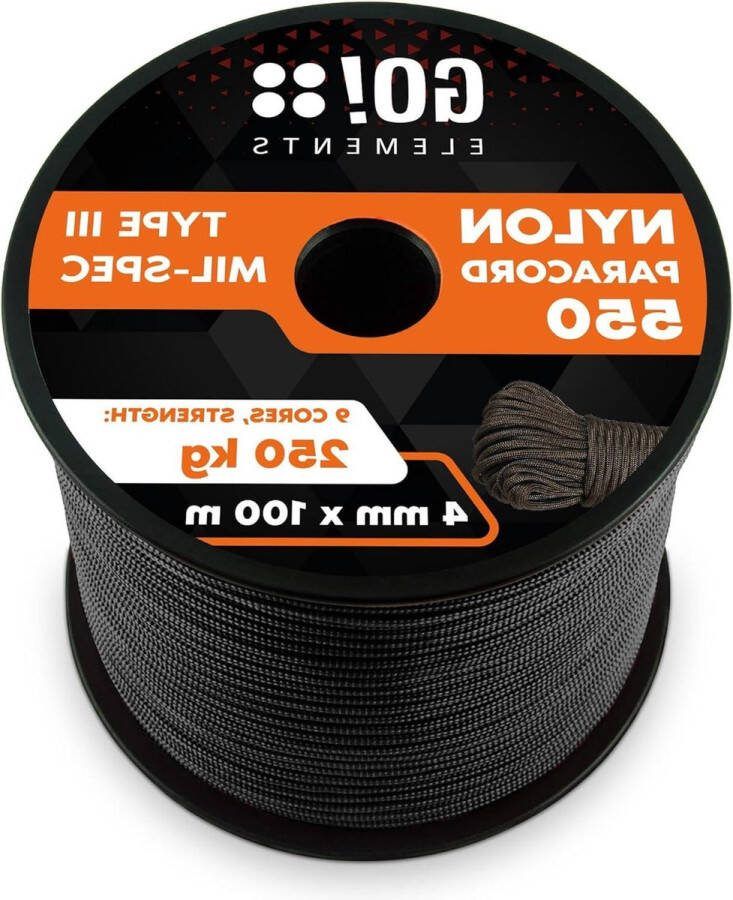 Paracord 100m van scheurvast nylon Paracord 550 4mm Type III touw geschikt als waslijnkoord & paracordarmbanden maximaal 250kg belasting zwart