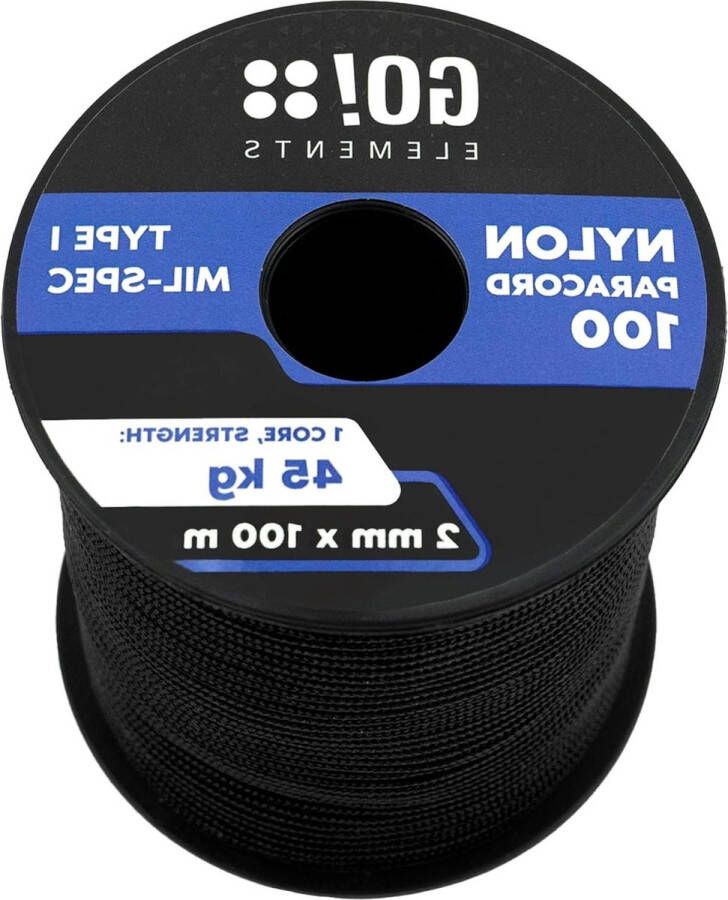 Paracord 2 mm touw van scheurbestendig nylon type I survival koord 100 m lang scheurvast tot 45 kg zwart