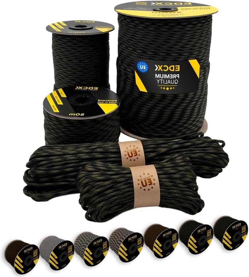 Paracord 4mm 20+ Military Colors 100% Nylon Rope Ideal for Camping Survival Crafting DIY Tactical Cord 550 Type III Black Forest 50 m
