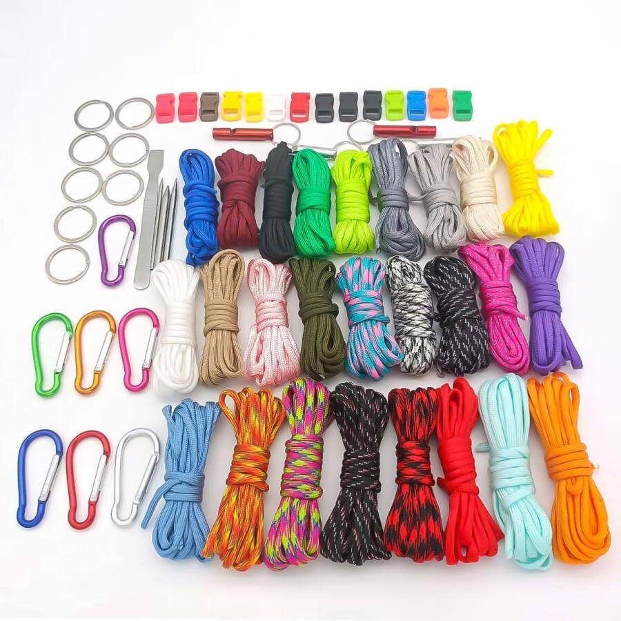 Paracord 550 Koord Set DIY Nylon Koord Armbanden Survival Touw Kleurrijke Combo Willekeurige Crafting Kits 20 Kleuren Koord Gespen Naainaalden Maken Armbanden Lanyard