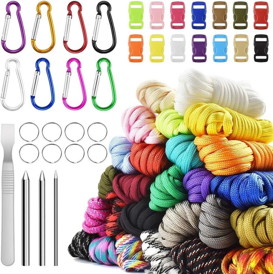 Paracord 550 nylon koord multifunctioneel paracord touw bevat kabelgesp en naainaalden voor outdoor sport geschikt voor het maken van doe-het-zelf armbanden (set van 26 kleuren)