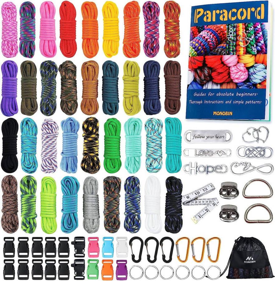 Paracord 550 Paracord Combo Kit met instructies 36 kleuren multifunctionele paracord-touwen en complete accessoires voor het maken van paracord-armbanden lanyards halsbanden (36 kleuren-B)