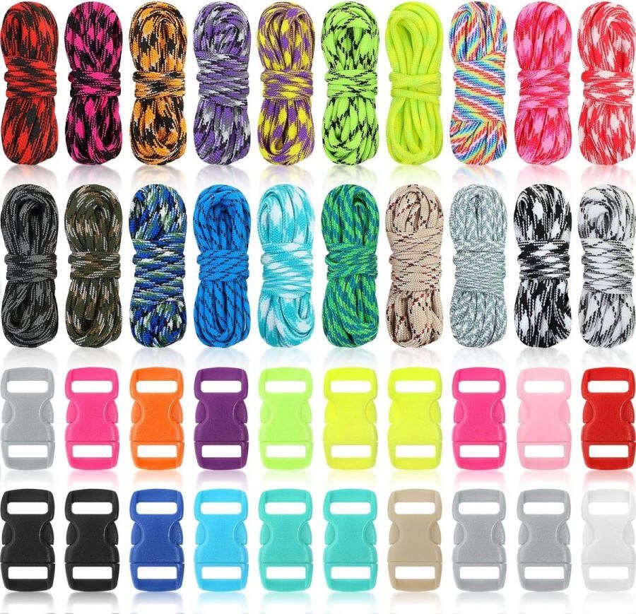 Paracord Armband Kit Overlevingskabel 550 Paracord Handwerk Kit met 20 Kleuren Koord Gespen voor Armband Lanyard Levendige Kleur