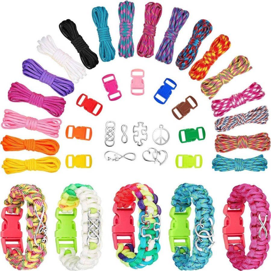 Paracord Armband Maken Set 18 Kleuren Diy Vriendschap Armbanden Meisjes Tieners Paracord Gespen Crafting Set Charm Sieraden Maken Kit Gepersonaliseerde Armbanden