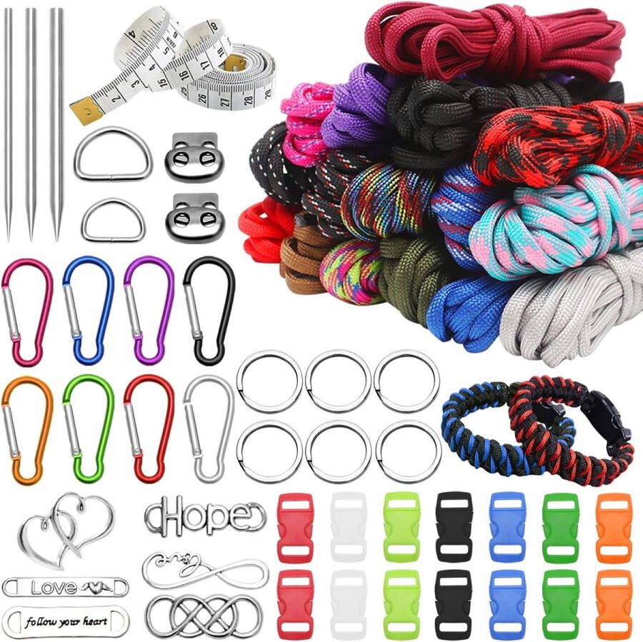 Paracord Set 16 Colours Paracord Cords 550 Nylon Cord Multifunctional 4 mm Paracord Rope Paracord Bracelet Set with Rope Buckle Sewing Needles Colourful Paracord for DIY Crafts
