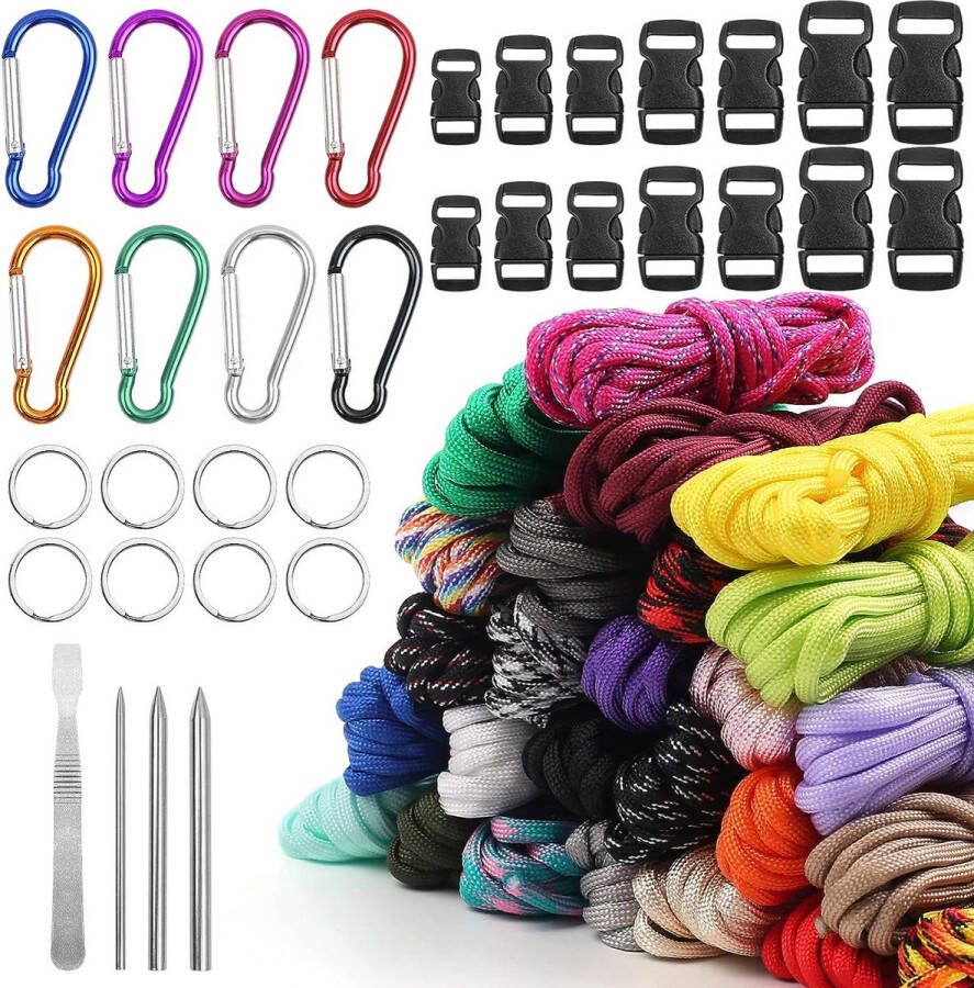 Paracord-set 26 kleuren multifunctioneel inclusief touwgesp en naainaalden voor het maken van armbanden lanyards sleutelhangers hondenhalsband