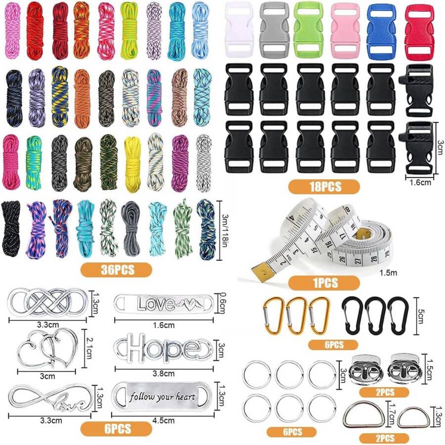 Paracordset 36 kleuren 550 nylon touwen voor doe-het-zelf-armband halsband hondenriem