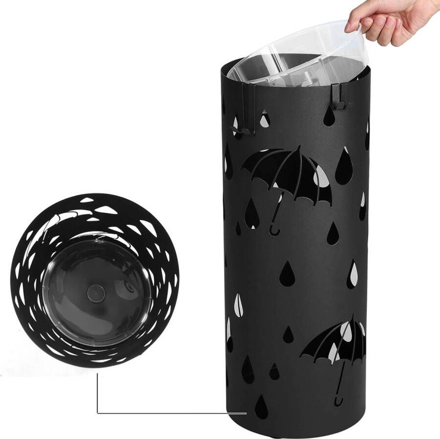 Paraplubak van metaal ronde parasolstandaard uitneembaar met haken 49 x Ø 19 5 cm zwart LUC23B