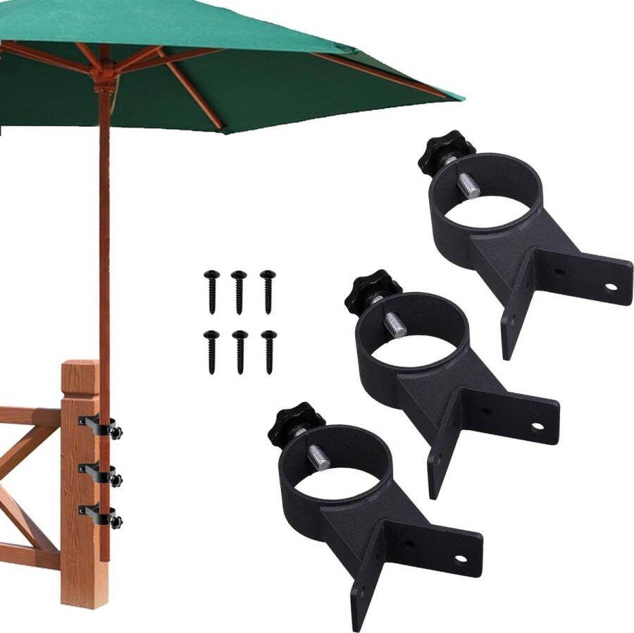 Parapluhouder voor terras Hoekmontagebeugel voor terrasleuning Buitenparaplu-basisklem voor balkon of binnenplaats Set van 3 stuks zwart Parasol klem