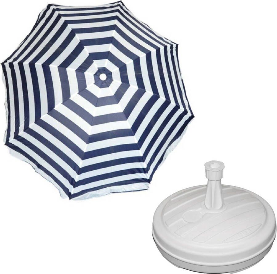 Parasol Blauw wit D120 cm incl. draagtas parasolvoet 42 cm