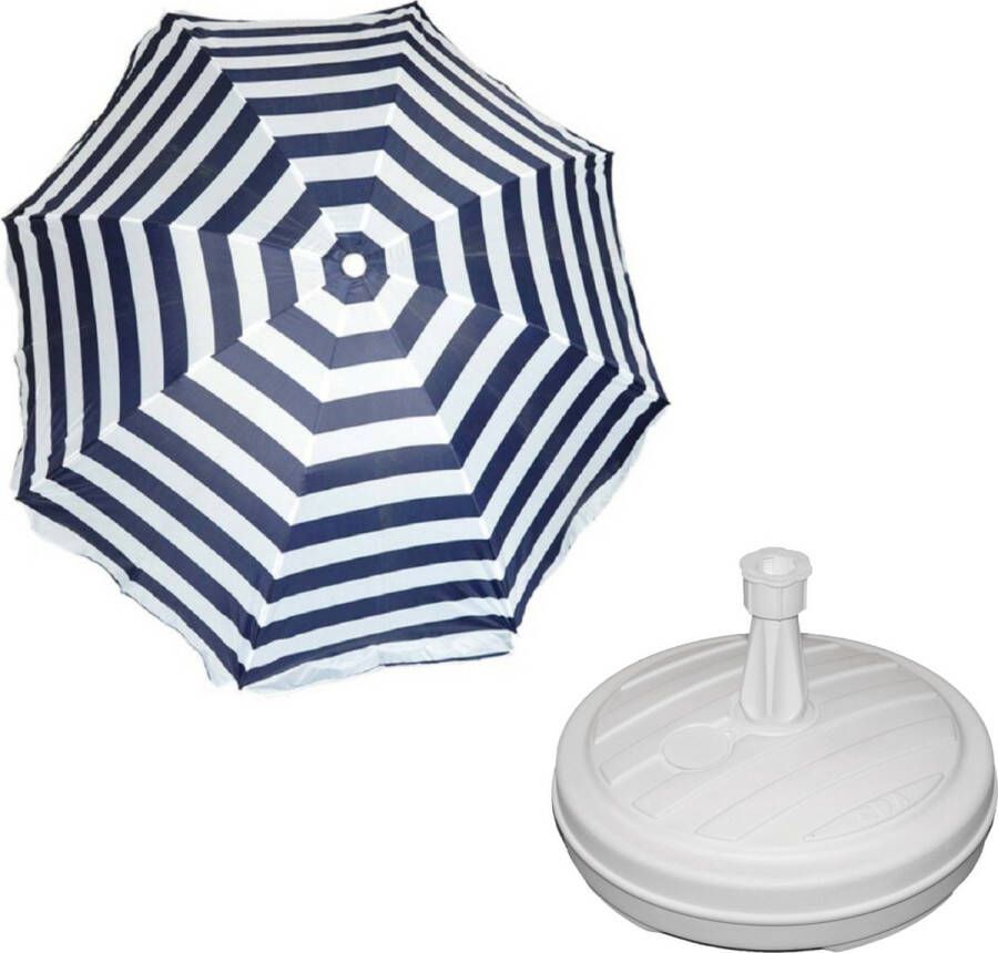 Parasol Blauw wit D140 cm incl. draagtas parasolvoet 42 cm
