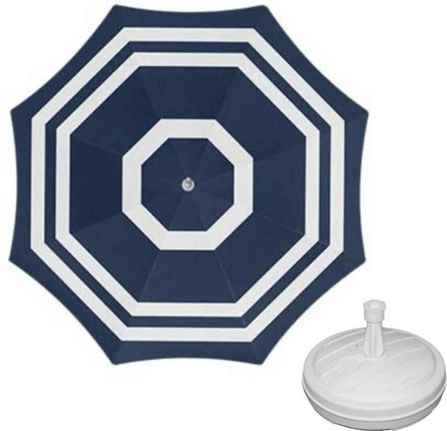 Parasol Blauw wit D160 cm incl. draagtas parasolvoet 42 cm