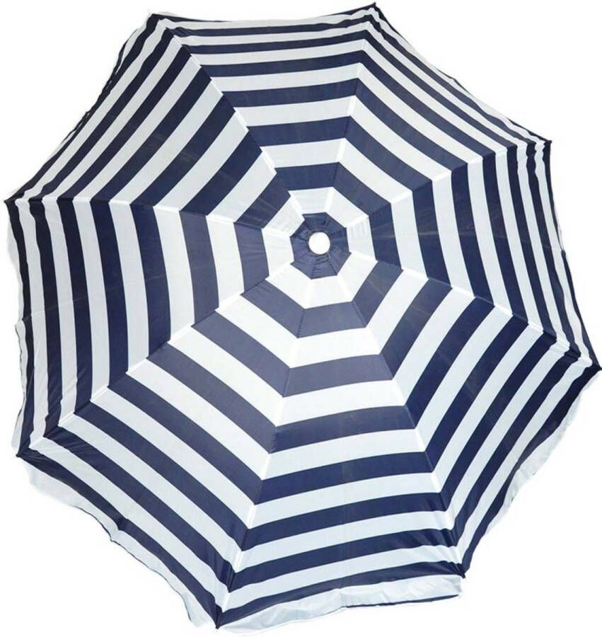 Parasol blauw wit gestreept D140 cm UV-bescherming incl. draagtas