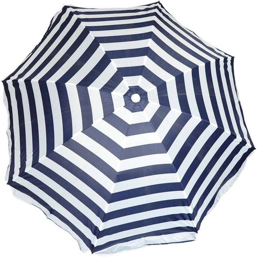 Parasol blauw wit gestreept D160 cm UV-bescherming incl. draagtas