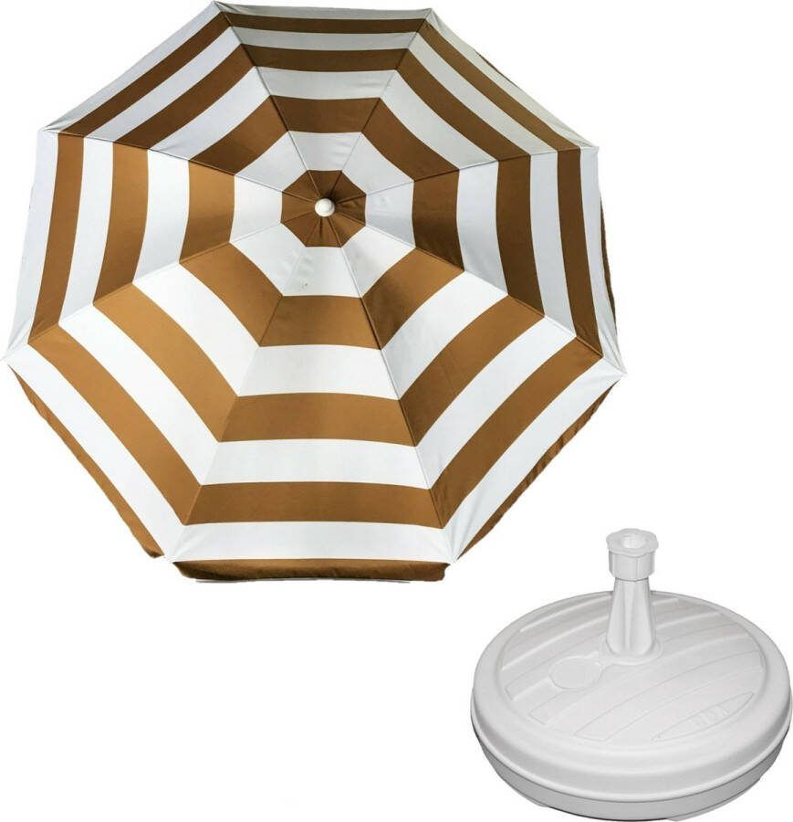Parasol Goud wit D120 cm incl. draagtas parasolvoet 42 cm
