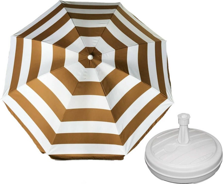 Parasol Goud wit D140 cm incl. draagtas parasolvoet 42 cm