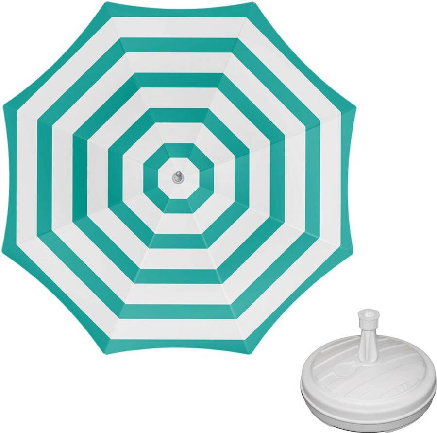 Parasol Groen wit D160 cm incl. draagtas parasolvoet 42 cm