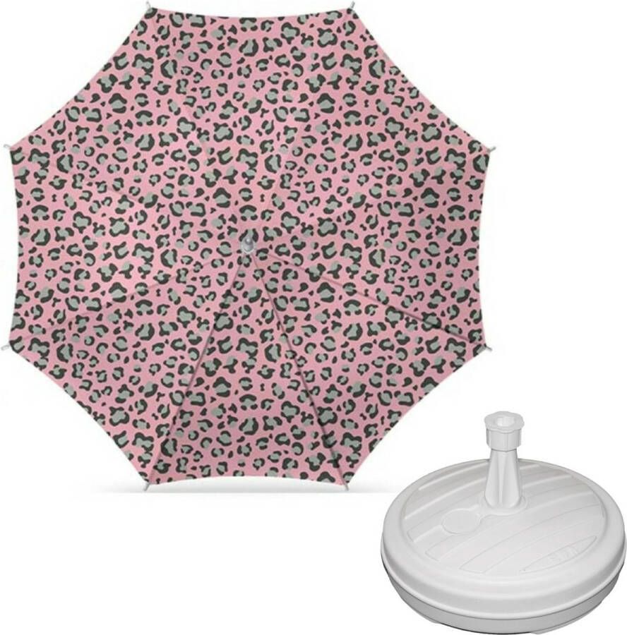 Parasol Luipaard print roze D160 cm incl. draagtas parasolvoet 42 cm