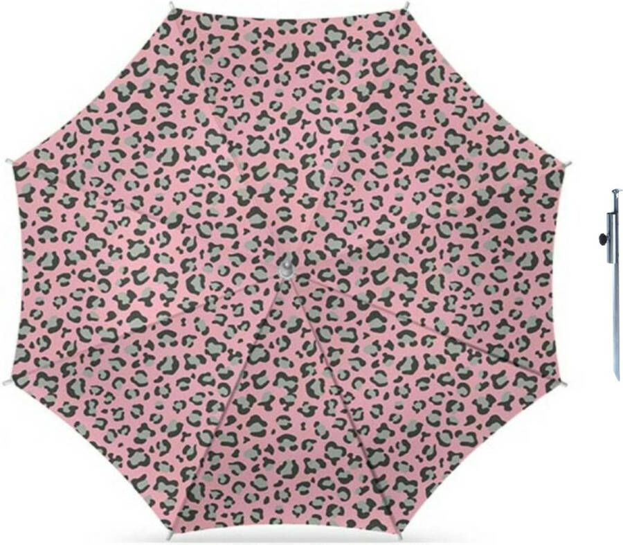 Parasol luipaard roze print D160 cm incl. draagtas parasolharing 49 cm