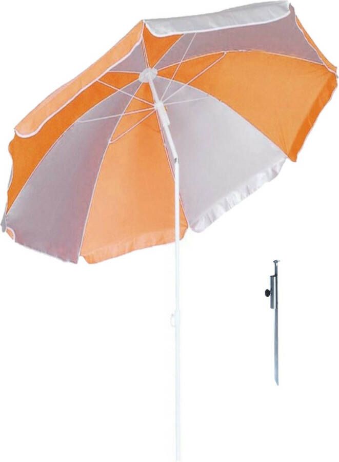 Parasol Oranje wit D120 cm incl. draagtas parasolharing 49 cm