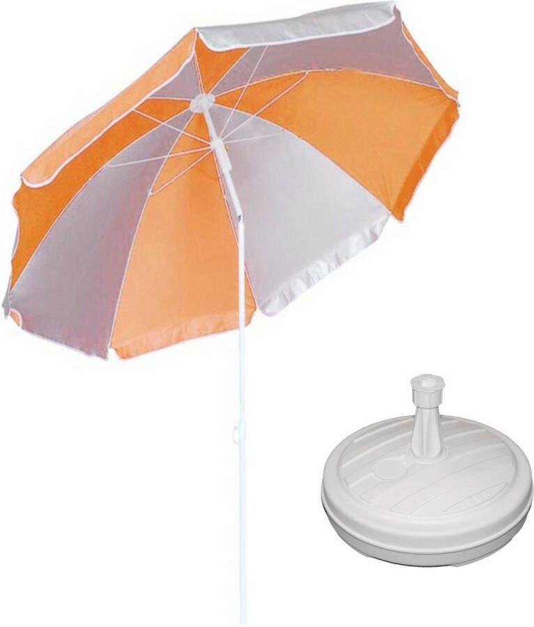 Parasol Oranje wit D120 cm incl. draagtas parasolvoet 42 cm