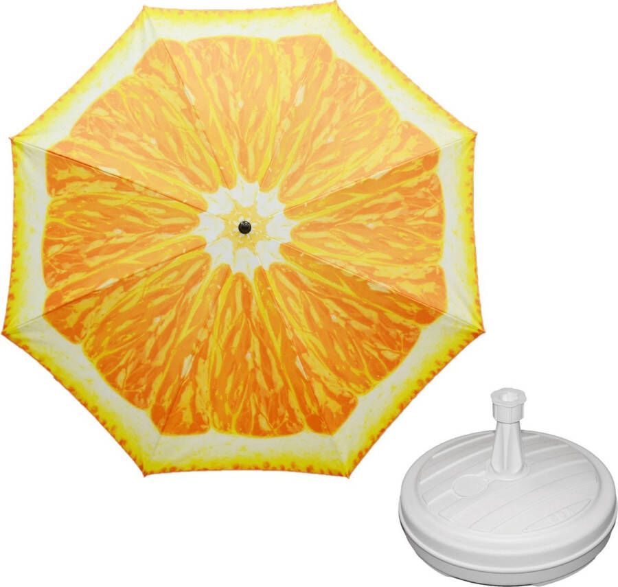 Parasol Sinaasappel fruit D160 cm incl. draagtas parasolvoet 42 cm