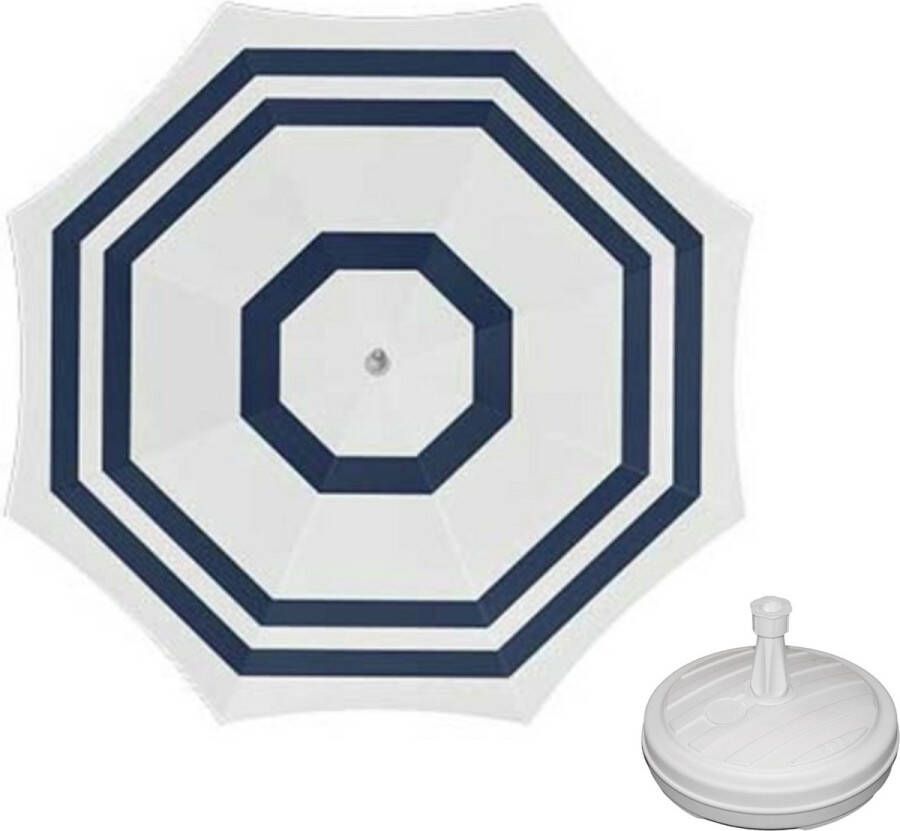 Parasol Wit blauw D160 cm incl. draagtas parasolvoet 42 cm