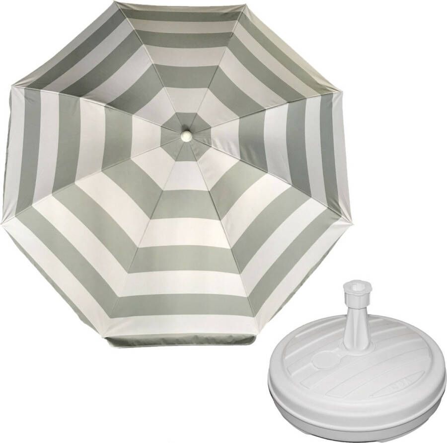 Parasol Zilver wit D120 cm incl. draagtas parasolvoet 42 cm