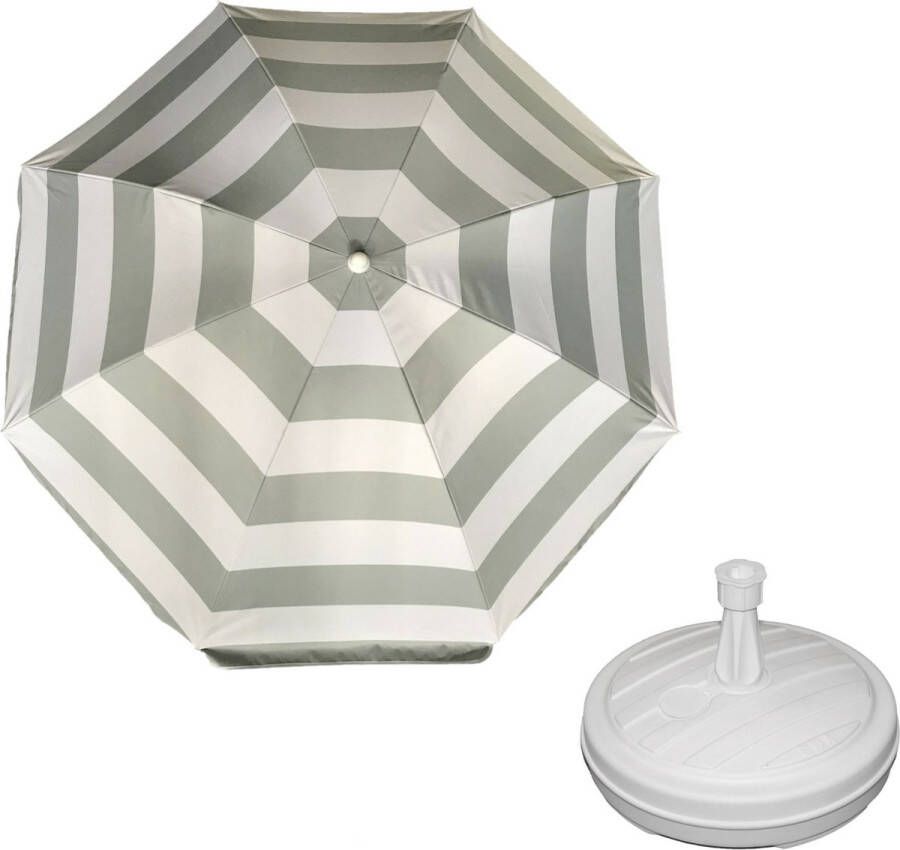 Parasol Zilver wit D140 cm incl. draagtas parasolvoet 42 cm