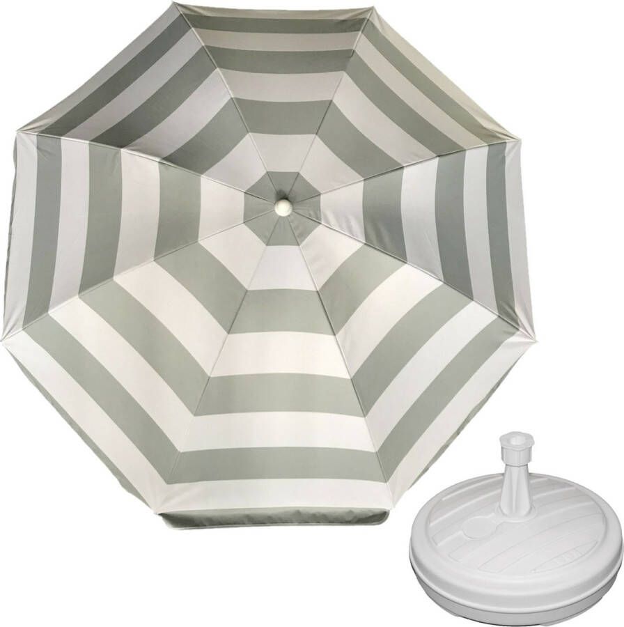 Parasol Zilver wit D180 cm incl. draagtas parasolvoet 42 cm