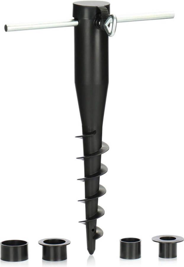 Parasolhouder van kunststof grondbus voor in de tuin voet voor parasols parasolstandaard met schroefstang grondpen met een paaldiameter van 25-45 mm (zwart)